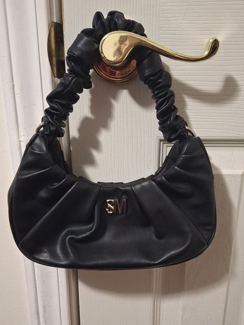 Steve Madden Black Ruched-Handle Shoulder Bag